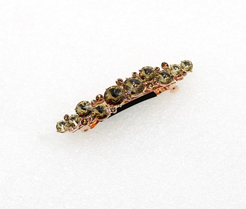 Faship Smoked Topaz Chocolate Brown Rhinestone Crystal Floral Small Hair Barrette Clip - Image 3